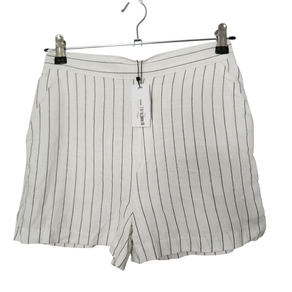 Steve Madden Womens Jessa Ivory Striped Women Shorts Lined Linen Blend Small